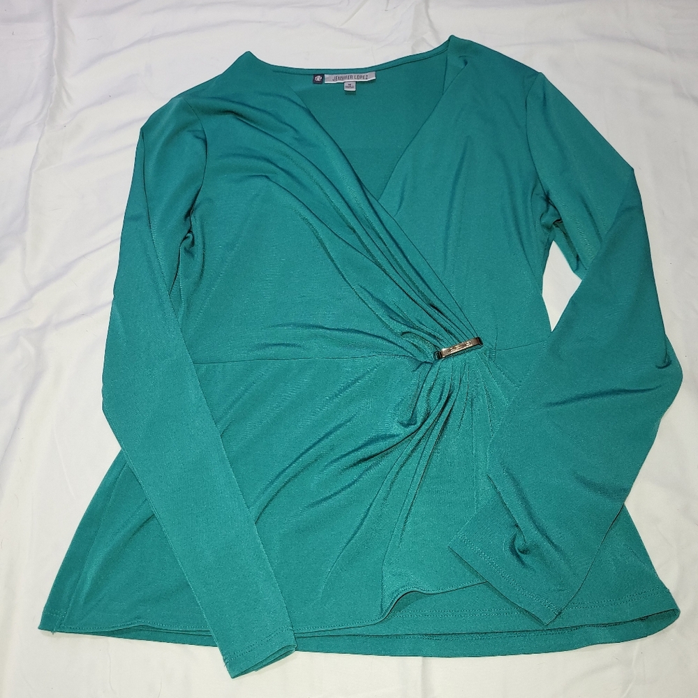 Jennifer Lopez Teal Long Sleeve Top